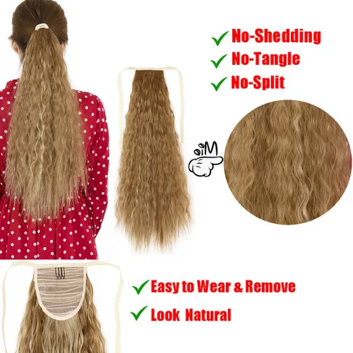 Miniatura 4 de Focussexy Extensión de cola de caballo sintética de 21 pulgadas con cordón para atar y cola de caballo rizada para mujer