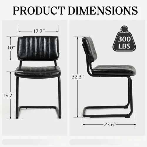 Miniatura 2 de Juego de 2 sillas de comedor voladizas, sillas de comedor modernas de mediados de siglo con patas de metal negro, sillas de cocina tapizadas