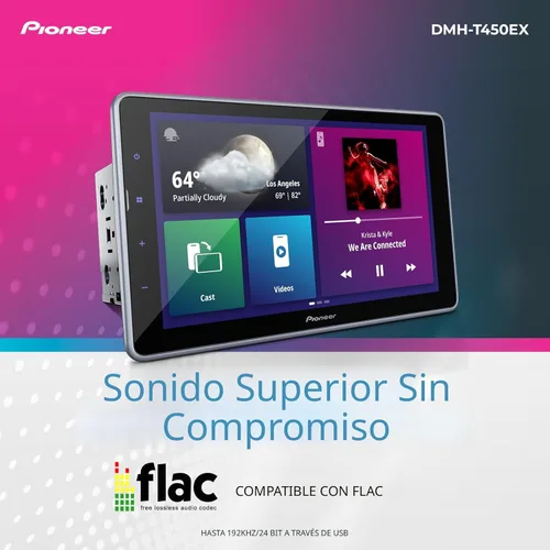 Miniatura 4 de Pioneer DMH-T450EX - Pantalla táctil capacitiva de 9" con pantalla flotante – Alexa, Bluetooth, cámara de respaldo, FLAC, chasis corto, USB, radio