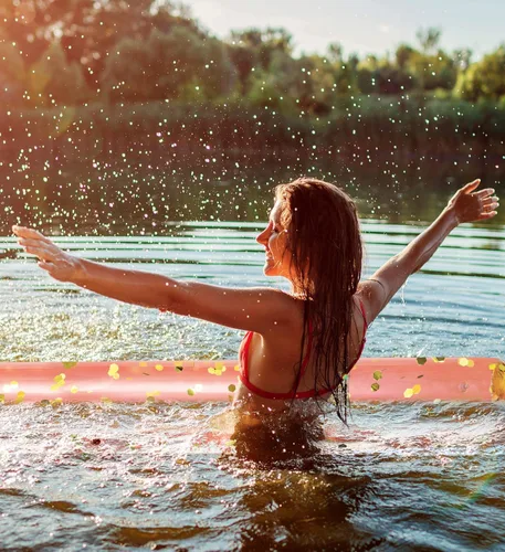 Miniatura 5 de POZA - Paquete de 2 flotadores inflables gigantes para piscina, lujosos fideos flotantes de agua gigantes de 74 pulgadas llenos de confeti Oro Rosa