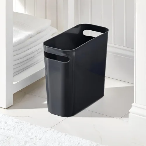 Miniatura 2 de mDesign - Pequeña papelera rectangular de plástico para basura, recipiente para basura con asas para baño, cocina, oficina en casa, dormitorio, Negro