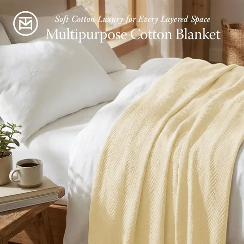 Miniatura 2 de Threadmill Mantas de algodón de lujo para cama de tamaño individual Manta individual 100% algodón para todas las estaciones para cama Manta