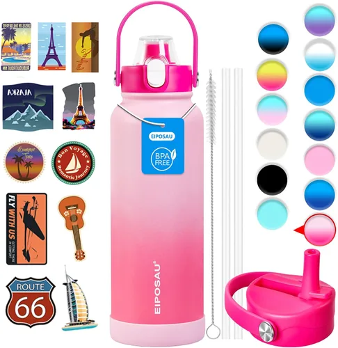 Miniatura 12 de Botella de agua aislada con tapa, bota y calcomanías, botella de acero inoxidable de 24 onzas, sin sudor, mantiene el frío las 24 horas, botella