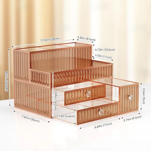 Miniatura 6 de Youdepot Organizador de maquillaje de vidrio templado dorado para cosméticos, cuidado de la piel, herramientas para el cabello, brochas, perfume
