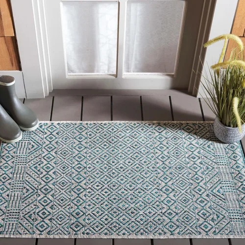 Miniatura 36 de SAFAVIEH Alfombra lavable al aire libre, colección Courtyard - 2'3" x 5', gris y negro, no desprende pelusa y fácil limpieza, ideal para patio