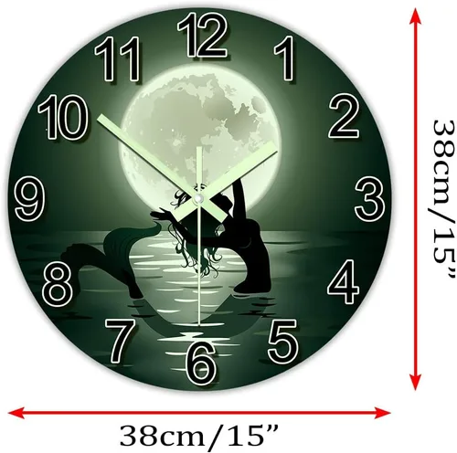 Miniatura 4 de The Geeky Days Reloj colgante de sirena con luna llena que brilla en la oscuridad, funciona con pilas, de cuarzo silencioso luminoso de 15 pulgadas