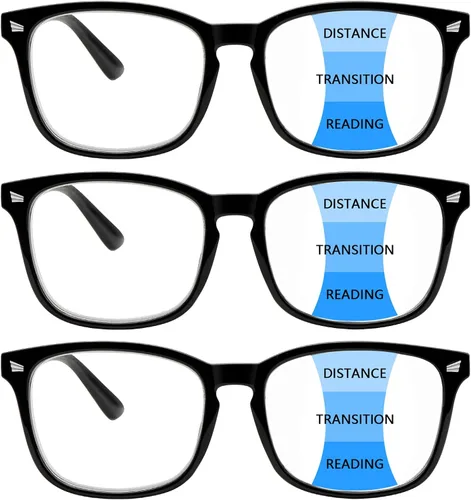 Miniatura 9 de Paquete de 3 gafas de lectura progresivas multifocales con bloqueo de luz azul para mujeres y hombres, gafas de computadora con bisagra de resorte 3