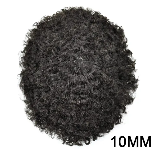 Miniatura 7 de Afro Toupee para hombres negros, sistema de cabello brasileño de tejido rizado, unidad de cabello de inyección de poliuretano para hombres negros 1#