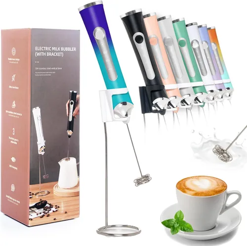 Miniatura 11 de Espumador de leche recargable de mano para café, varita espumadora de 3 velocidades con soporte, Batidora De Mano Electrica, Espumador de café con 2