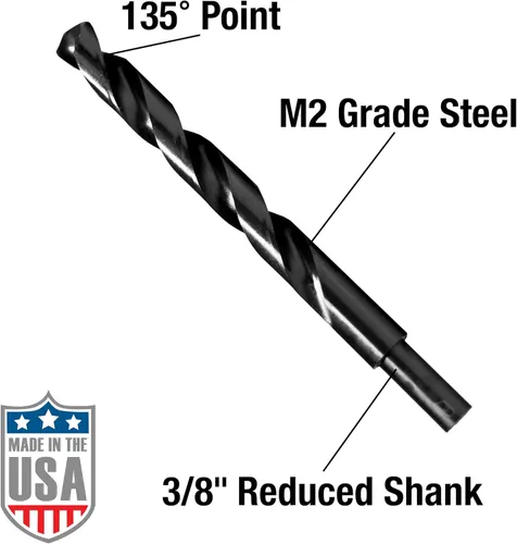 Miniatura 4 de Century Drill & Tool 24538 Juego de brocas de óxido negro con vástago reducido de grado profesional, 29 piezas, fabricado en los Estados Unidos