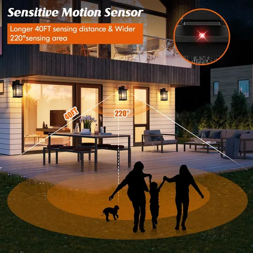 Miniatura 4 de Lámpara exterior con sensor de movimiento para montaje en pared, de bronce aceitado del anochecer al amanecer, impermeable, con base E26, linterna