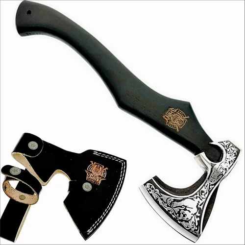 -Hacha de camping Tomahawk Hacha barbuda vikinga hecha a mano con mango de madera de fresno, regalos vikingos para hombres con funda de cuero de