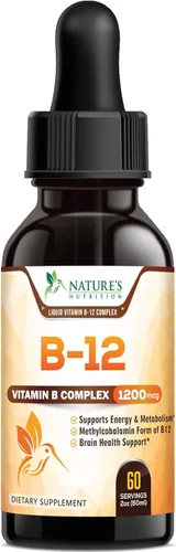 B-12 Vitamin Energy Drops (Metilcobalamina) Complejo súper B extra fuerte – Líquido B12 sublingual para apoyo inmunológico, salud cardíaca y apoyo