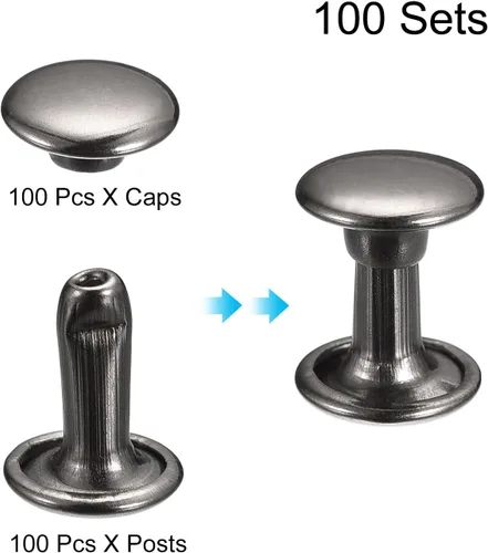 Miniatura 3 de uxcell 100 juegos de remaches de cuero, remaches de doble tapa de 0.236 x 0.315 pulgadas, remaches de metal para reparación de cuero, manualidades