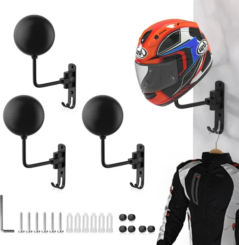 Miniatura 10 de Colgador de Casco para Pared Giratorio 180° Soporte para Casco para Motocicleta Bicicleta Carreras Ropa Exterior Equipo Deportivo Negro-1