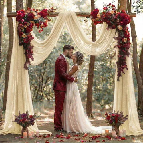 Miniatura 7 de MDS Paquete de 1 panel de cortina de arco de boda (30 pulgadas de ancho x 20 pies de largo) tela de gasa transparente para boda, ceremonia, Dorado