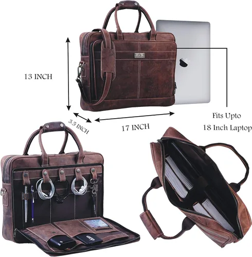 Miniatura 4 de 18 pulgadas cuero portátil bolsa para ordenador bolsa para hombre - Maletines de cuero genuino flexible para hombres w/acolchado portátil caso cuero