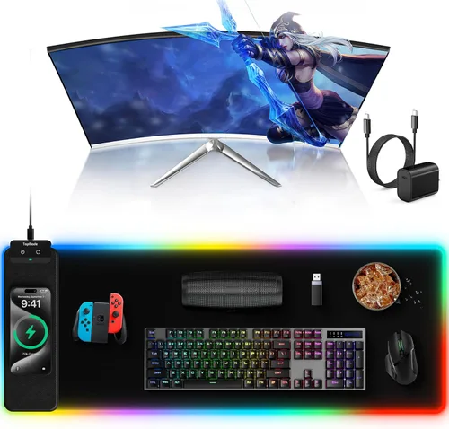 Miniatura 18 de TopMade Alfombrilla de mouse de carga inalámbrica, alfombrilla de mouse impermeable para juegos con superficie ultra suave, base antideslizante