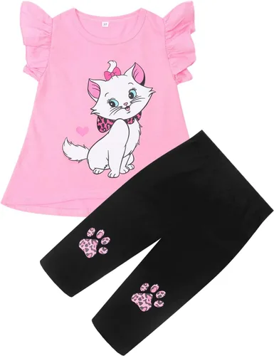 Popshion Conjuntos de verano de 2 piezas para niñas pequeñas, camiseta de manga con vuelo y leggings capri recortados, ropa para niños, conjuntos de