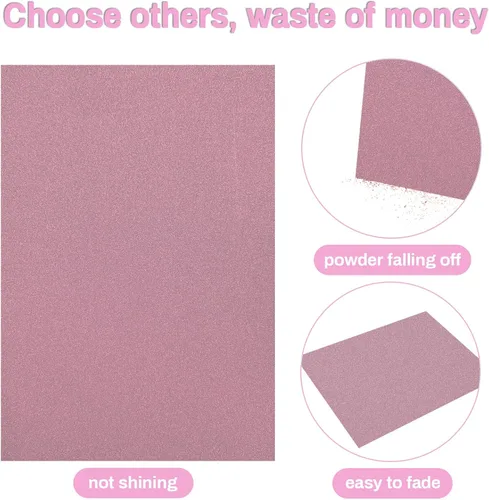 Miniatura 5 de Sukh Papel de Cartulina con Purpurina Rosa - Papel de Cartulina para Manualidades A4 Grueso Colorido para Navidad, San Valentín, Caja de Regalo