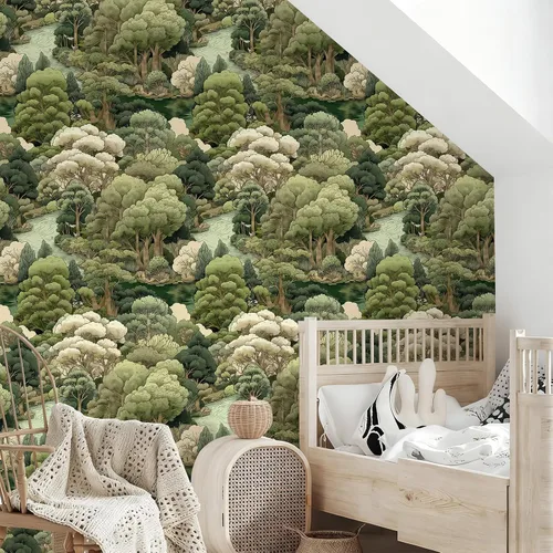 Miniatura 6 de Papel Tapiz de Bosque Vintage Despegar y Pegar Removible Naturaleza Botánico Árbol Río 17.7" x 118.11" Papel de Pared Acuarela Autoadhesivo Papel
