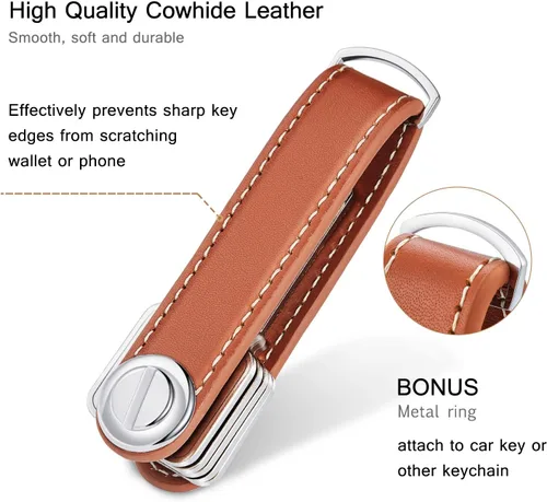 Miniatura 2 de 2 juegos de cuero organizador de llaves compacto plegable para llaves de bolsillo hasta 16 para hombres regalo del día del padre (negro, marrón)