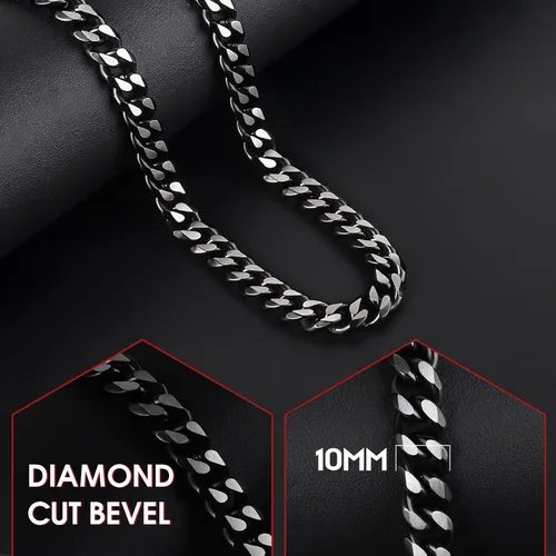 Miniatura 3 de Cadena italiana de eslabones cubanos de dos tonos para hombres y mujeres de 0.1560.39 pulgadas - Cadena de plata negra, azuldorada para hombre