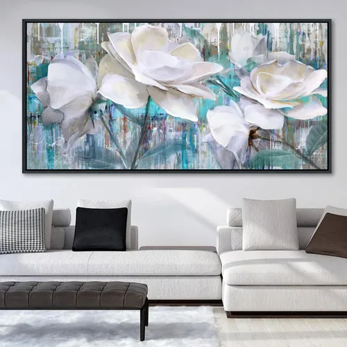 Miniatura 14 de YCPRIMER Gran Arte de Pared de Paisaje para Sala de Estar, Lienzo de Decoración de Pared con Flores, Arte de Decoración en Azul y Morado, Cuadro