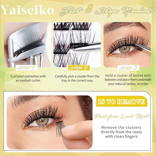 Miniatura 7 de Yaiseiko Pestañas autoadhesivas en racimo de extensiones de pestañas naturales con pinzas, no necesita pegamento, pestañas individuales