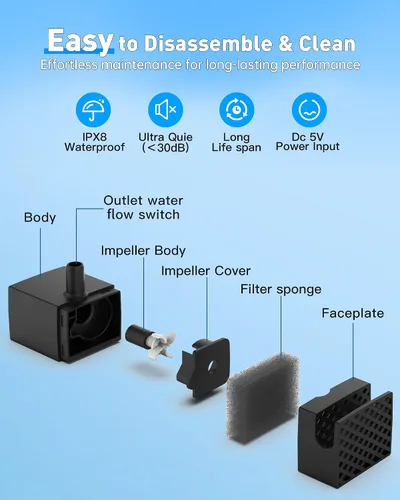 Miniatura 6 de Bomba de fuente de agua para perros de repuesto para dispensador de fuente grande de acero inoxidable de 3 galones, bomba de agua de repuesto