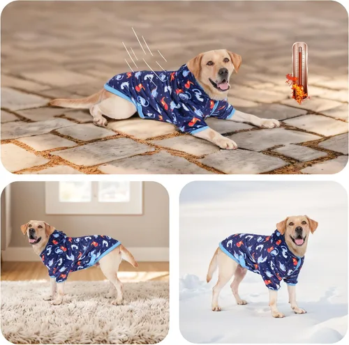 Miniatura 9 de LovinPet Sudadera con capucha para perros grandes, ropa de invierno ligera de franela para perro, tela agradable a la piel, con estampado