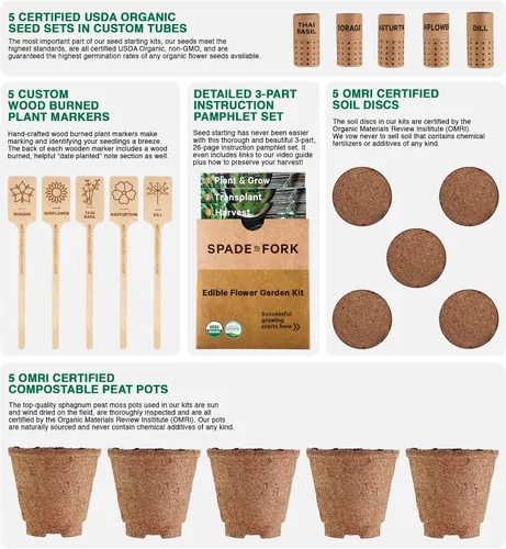 Miniatura 2 de Kit de semillas de jardín de flores comestibles orgánicas, 23 piezas para jardín interior con tierra, macetas, marcadores de plantas, semillas