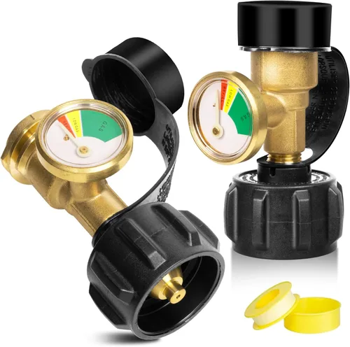 Indicador de nivel de tanque de propano Tottist, medidor de gas codificado por color con detector de fugas para tanques LP de 5-40 lb, conector