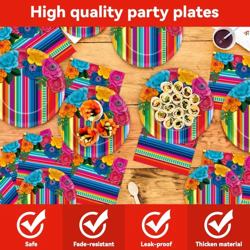 Miniatura 5 de Decoraciones de fiesta mexicana, platos y servilletas para fiesta de taco, suministros de cumpleaños, pastel de papel mexicano, postre, juego