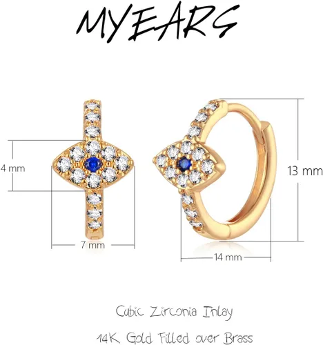 Miniatura 5 de MYEARS Aretes de mal de ojo para mujer, chapados en oro de 14 quilates, pequeños, simples, minimalistas, hipoalergénicos, de protección diaria