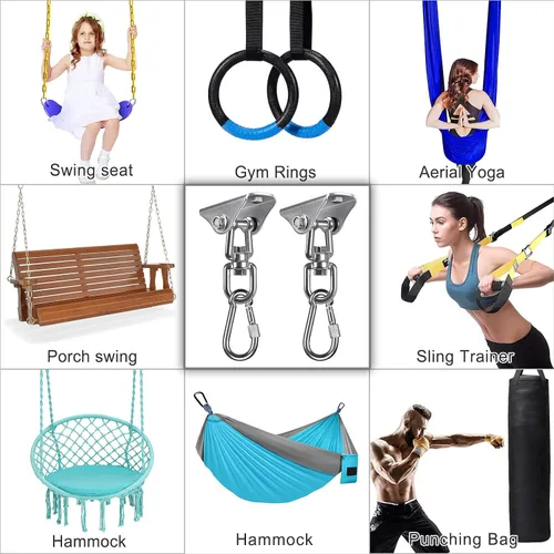 Miniatura 2 de SELEWARE Ganchos de columpio de acero inoxidable, accesorios giratorios de montaje con mosquetones para porche, columpios, juegos de hamaca, silla