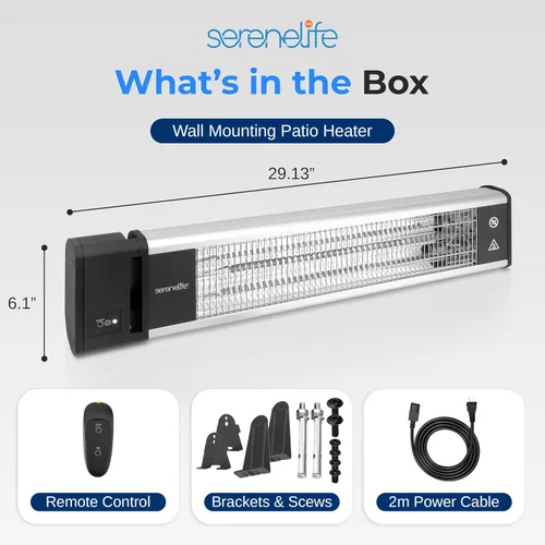 Miniatura 7 de SereneLife - SLOHT26 Calentador eléctrico con infrarrojos para exterior, de 1500 W para calentar rápido la pared o techo, sin olor, calentador