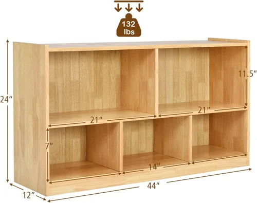 Miniatura 3 de Costzon Estantería de 2 estantes para niños, organizador de almacenamiento de juguetes de madera para libros y juguetes, estantería Montessori de 5