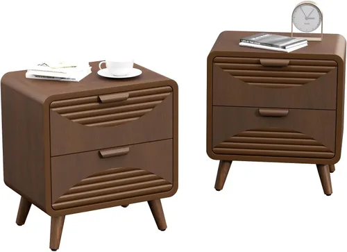Miniatura 15 de COSIEST Mesita de noche, mesa auxiliar rústica con 3 cajones, mesa de noche de madera vintage con patas robustas, mesa auxiliar moderna