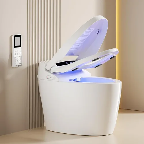 LOUPUSUO Inodoro inteligente con rociador de agua caliente y secadora, inodoro de bidé de una pieza con funcionamiento automático de sensor de pie