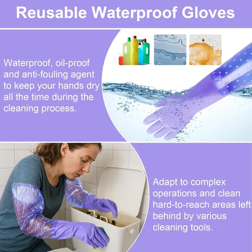 Miniatura 5 de XANGNIER Guantes largos para limpiar el baño, guantes impermeables resistentes a los productos químicos, longitud del codo, brazo completo de PVC 1