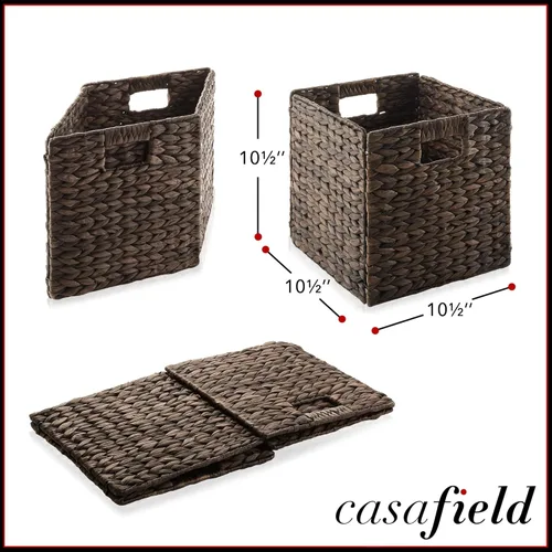 Miniatura 7 de Casafield Cestas de almacenamiento de jacinto de agua de 10.5 x 10.5 pulgadas, color espresso, juego de 6 organizadores de cubos plegables