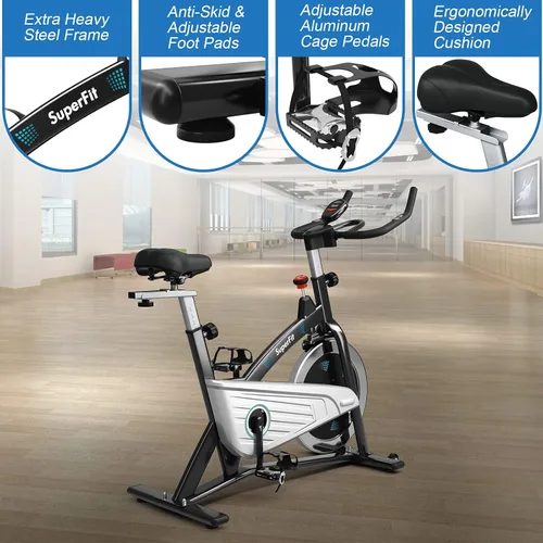 Miniatura 7 de Goplus Bicicleta estática magnética, bicicleta de ejercicio para interiores con correa suave con frecuencia cardíaca, monitor LCD, ajuste completo