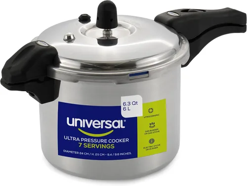 Universal Olla a presión de 6.3 cuartos de galón / 6 litros, olla a presión con 6 sistemas de seguridad, olla a presión de aluminio para 7