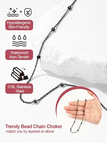 Miniatura 2 de FOCALOOK Collar de cuentas, gargantilla de doble capa, chapado en oro de 14 quilates, collares bohemios de metal para mujer