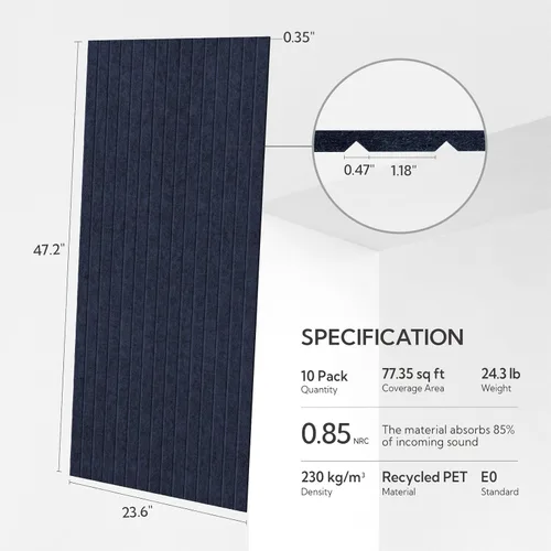 Miniatura 2 de Olanglab Paquete de 10 paneles acústicos de pared, 48 x 24 pulgadas por cada panel acústico, absorbentes de sonido, paneles de sonido decorativos