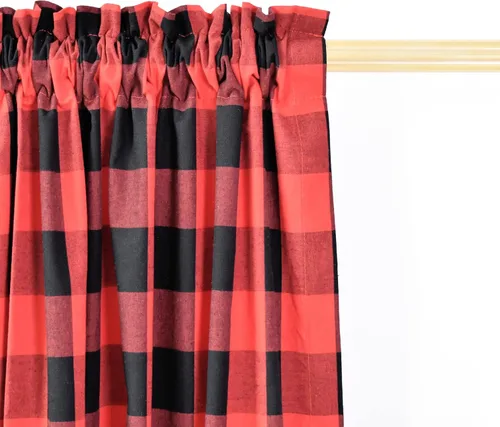 Miniatura 63 de Cenefas de cortina para ventana de 16 pulgadas de largo, 2 paneles de cuadros búfalo, cortinas pequeñas con bolsillo para barra, estilo clásico