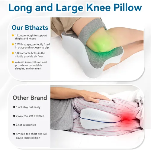 Miniatura 3 de Almohada larga de rodilla para personas que duermen de lado entre las piernas, almohada de espuma viscoelástica para dormir de lado con correa