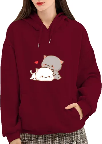 Miniatura 2 de Sudadera con capucha de algodón para mujer, diseño de gato lindo y casual