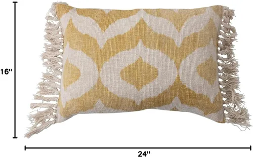 Miniatura 7 de Creative Co-Op Almohada de algodón con patrón lumbar Ikat y borlas, 16 pulgadas de largo x 24 pulgadas de ancho x 2 pulgadas de alto, amarillo